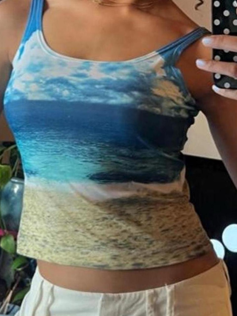 Vintage beach print tank top